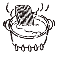 火にかけた鍋でラーメンを茹でる